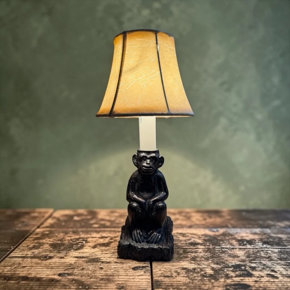 Vintage Monkey Figurine Table Lamp Brown Tiki Novelty Accent Light Tan